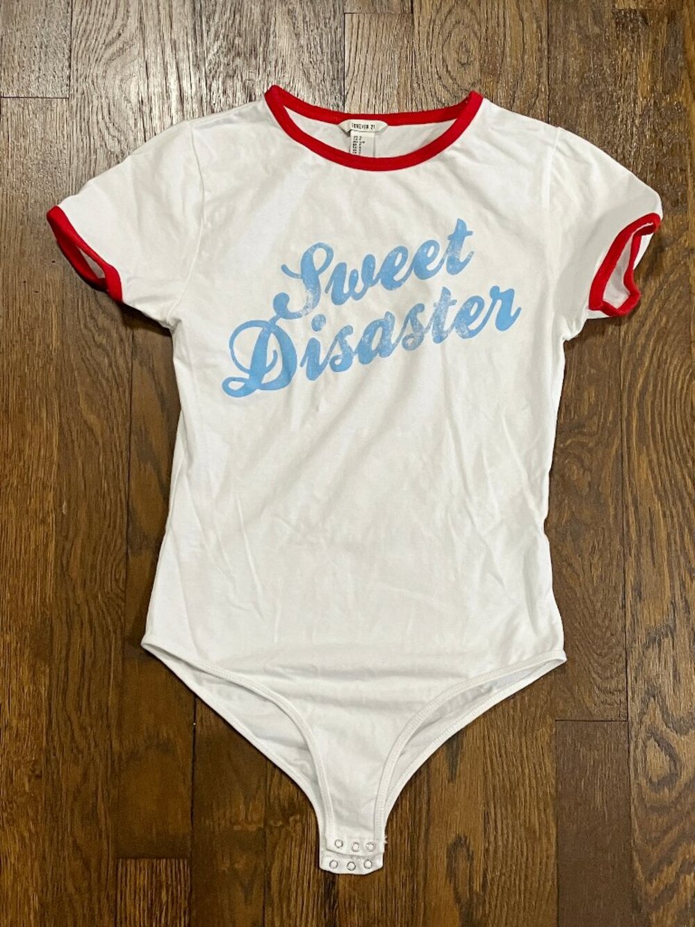 Forever 21 short sleeve ringer tee Sweet Disaster cotton bodysuit size Small